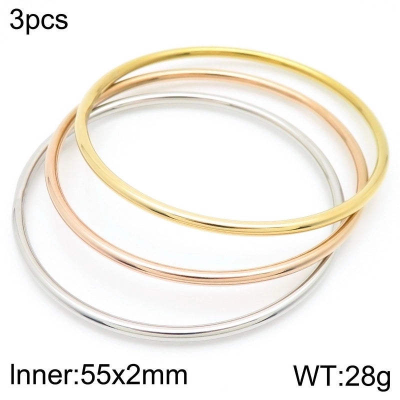 304 Stainless Steel 18K Gold Plated Minimalist Round Solid Color Bangle