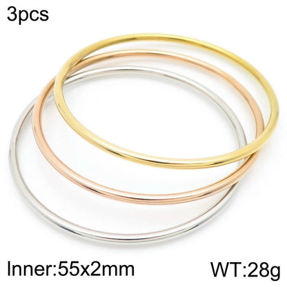 304 Stainless Steel 18K Gold Plated Minimalist Round Solid Color Bangle