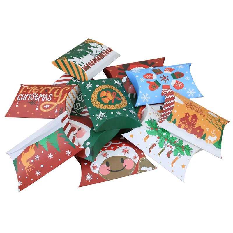 50 Pieces European Christmas Candy Packaging Box Christmas Pillow Box Packaging Wedding Candy Paper Box 12 Colors
