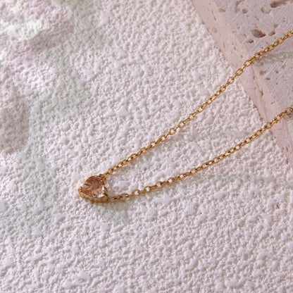 Sweet Minimalist Commute Heart Shape 304 Stainless Steel Rhinestones Birthstone 18K Gold Plated Inlay Necklace