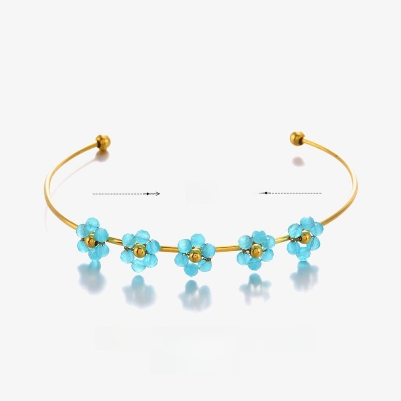 2 Pieces IG Style Flower 304 Stainless Steel 18K Gold Plated Zircon Bangle In Bulk