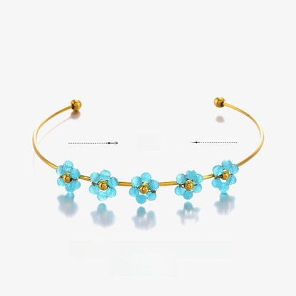 2 Pieces IG Style Flower 304 Stainless Steel 18K Gold Plated Zircon Bangle In Bulk