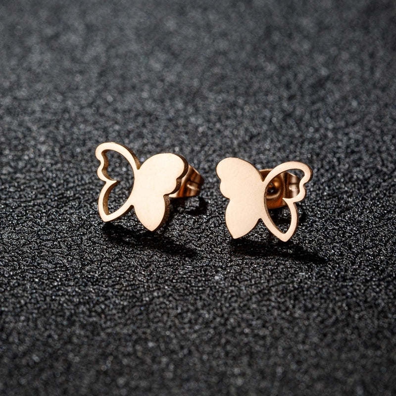 1 Pair Sweet Minimalist Artistic Heart Shape Butterfly Polishing 304 Stainless Steel 18K Gold Plated Ear Studs