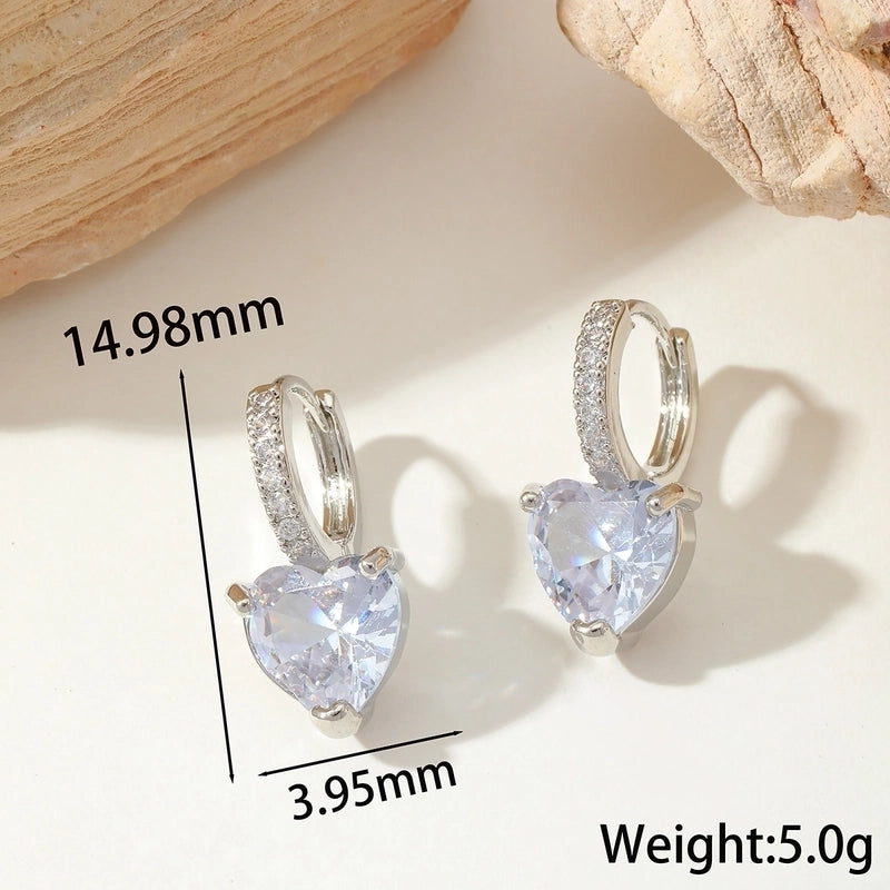 1 Pair IG Style Romantic Sweet Red Heart Inlay Copper Zircon Imitation Gold Earrings