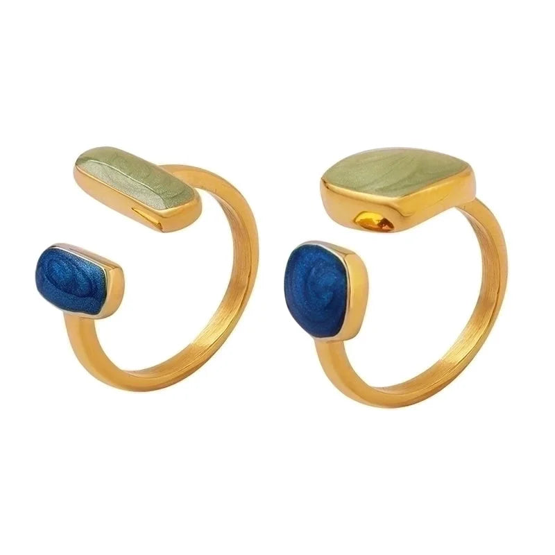 Fashion Geometric 304 Stainless Steel 18K Gold Plated Enamel Open Ring