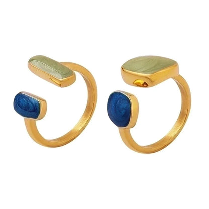 Fashion Geometric 304 Stainless Steel 18K Gold Plated Enamel Open Ring