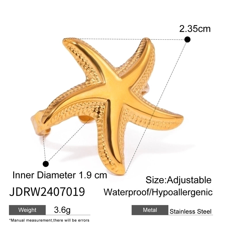 Beach Minimalist Classic Style Starfish 304 Stainless Steel Open Rings