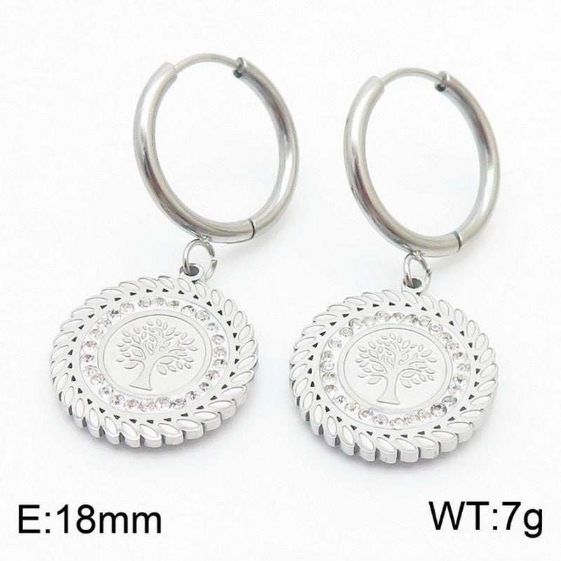 Elegant Lady Tree Titanium Steel 18K Gold Plated Plating Earrings Necklace