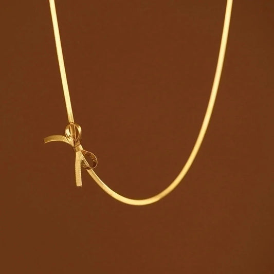 Vintage Style Minimalist Solid Color Bow Knot 304 Stainless Steel 18K Gold Plated Plating Stainless Steel Necklaces