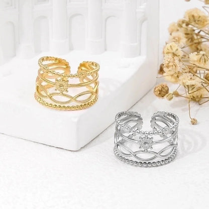 2 Pieces 304 Stainless Steel 18K Gold Plated Beach Minimalist Plating Cross Simple Lines Rings