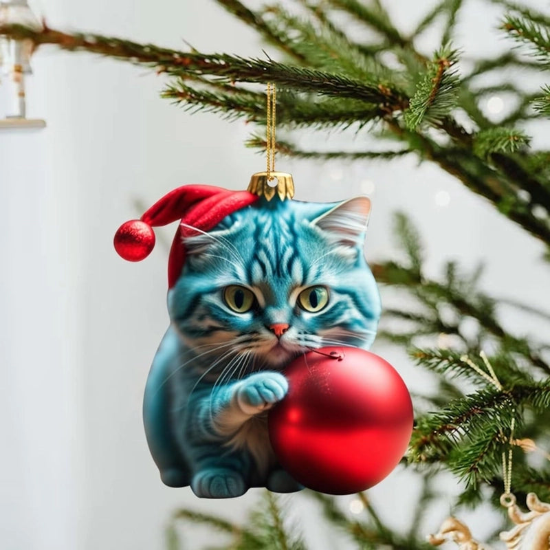 Christmas Christmas Hat Cat Arylic Flat Decorations Hanging Ornaments Car Hanging Accessories