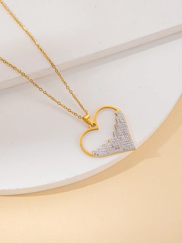 IG Style Minimalist Heart Shape Titanium Steel Shell Zircon Inlay Earrings Necklace