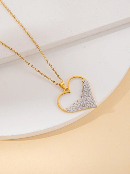 IG Style Minimalist Heart Shape Titanium Steel Shell Zircon Inlay Earrings Necklace