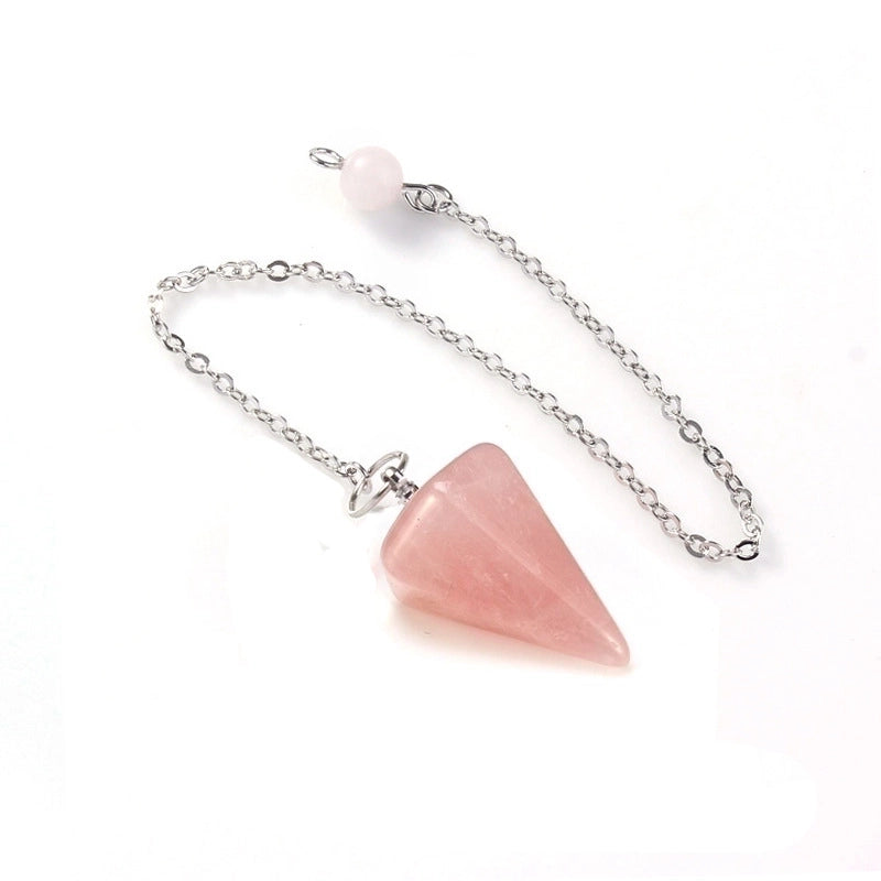 Fashion Hexagonal Pyramid Alloy Natural Stone Cable Chain Pendant Necklace In Bulk
