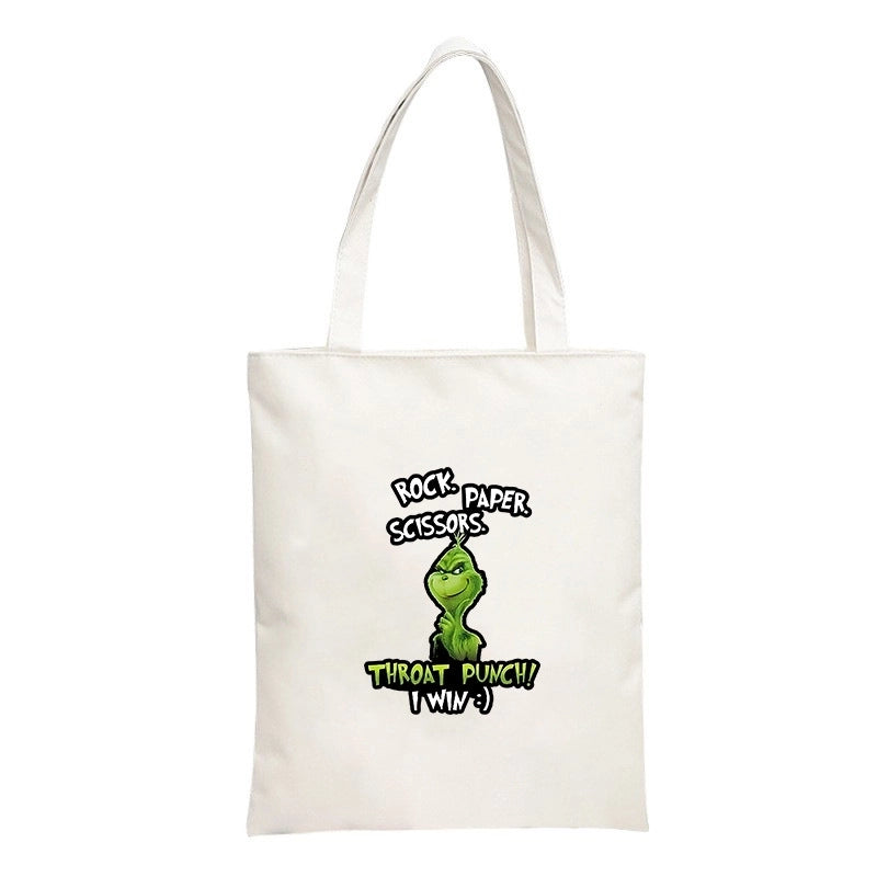 Christmas Peripheral Festival Handbag Canvas Bag Grinch Christmas Monster Printed Canvas Bag Book Bag