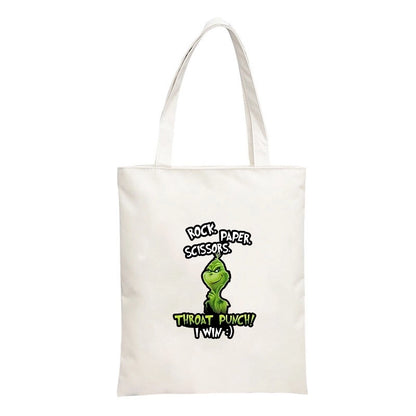 Christmas Peripheral Festival Handbag Canvas Bag Grinch Christmas Monster Printed Canvas Bag Book Bag