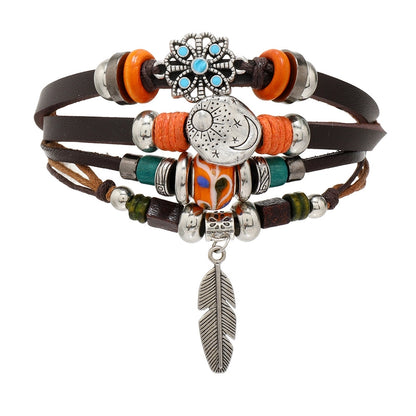 Ethnic Style Leaf Life Tree Butterfly Pu Leather Alloy Wooden Beads Beaded Inlay Artificial Gemstones Unisex Bracelets