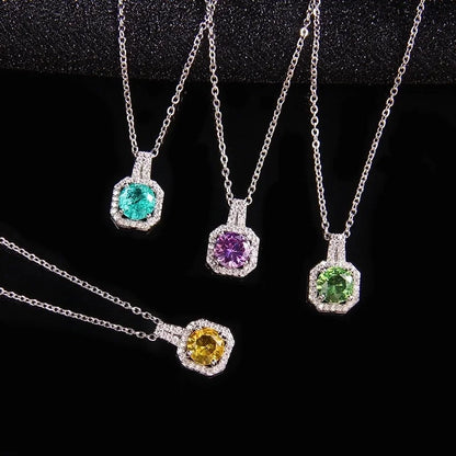 Ig Style Polygon Copper Inlay Zircon Pendant Necklace
