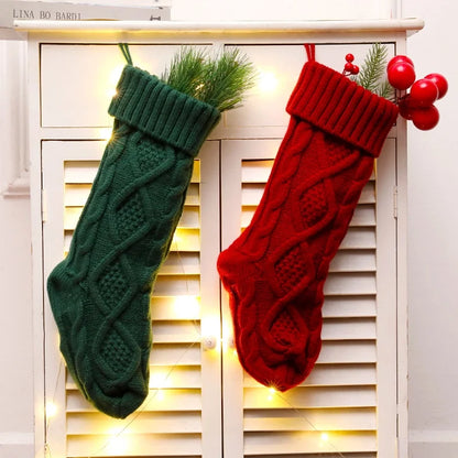 Large Christmas Socks Candy Bag Scene Layout Decoration Ornaments Knitted Gift Bag Rhombus Wool Gift