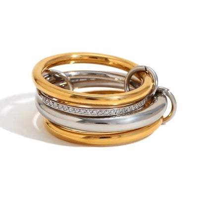 IG Style Circle 304 Stainless Steel Rhinestones 18K Gold Plated Layered Plating Inlay Rings