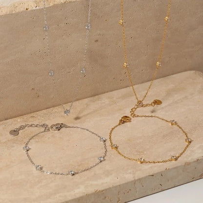 Casual Geometric 304 Stainless Steel Zircon 16K Gold Plated White Gold Plated Gold Plated Plating Inlay Bracelets Anklet Necklace