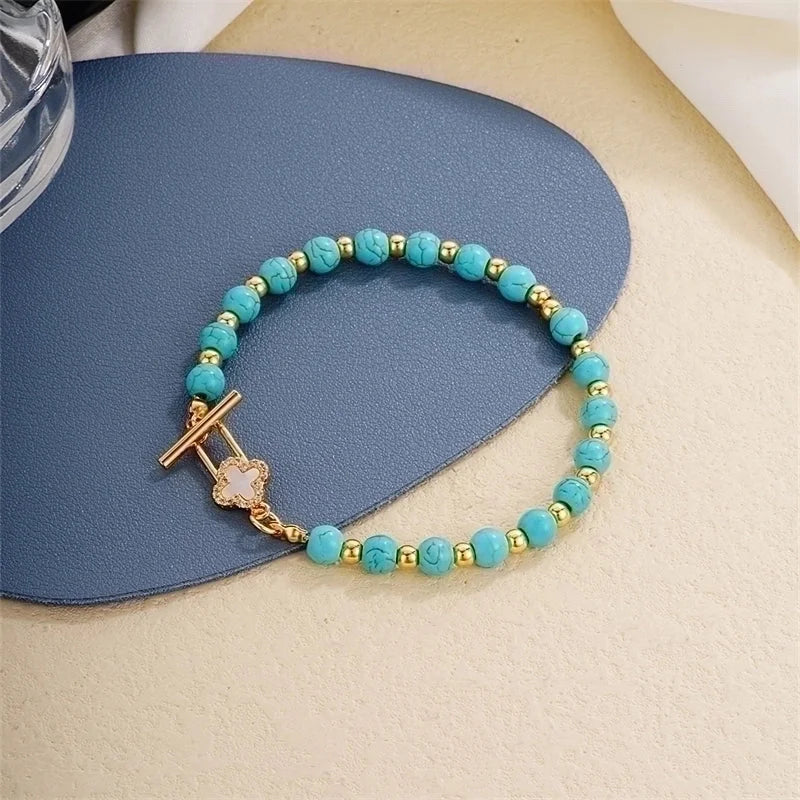 Vintage Style Ethnic Style Geometric 304 Stainless Steel Turquoise K Gold Plated Bracelets In Bulk