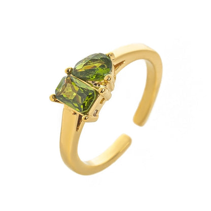 Elegant Romantic Shiny Geometric 304 Stainless Steel Zircon 18K Gold Plated Inlay Stainless Steel Rings