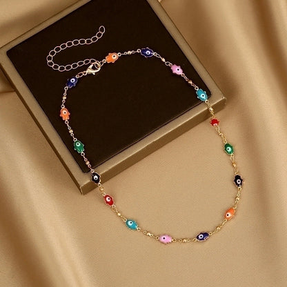 2 Pieces Fashion Devil\'s Eye Butterfly Beaded Copper Gold Plated Necklace In Bulk