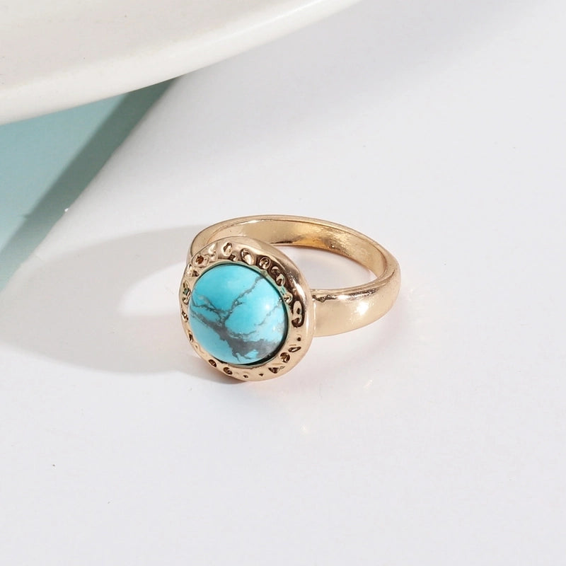 Ethnic Style Round Alloy Inlay Natural Stone Women's Rings