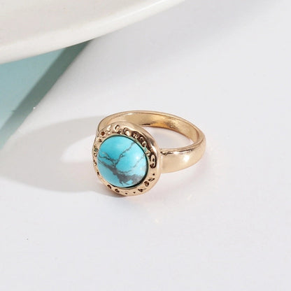 Ethnic Style Round Alloy Inlay Natural Stone Women's Rings