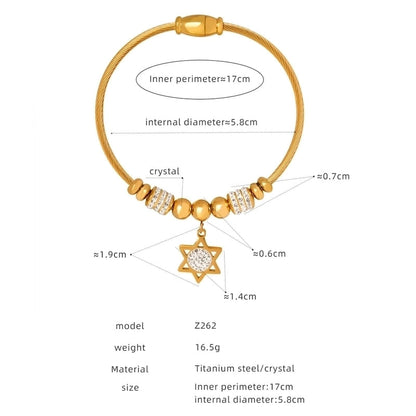 Casual Minimalist Star Heart Shape Butterfly Titanium Steel 18K Gold Plated Rhinestones Bangle In Bulk