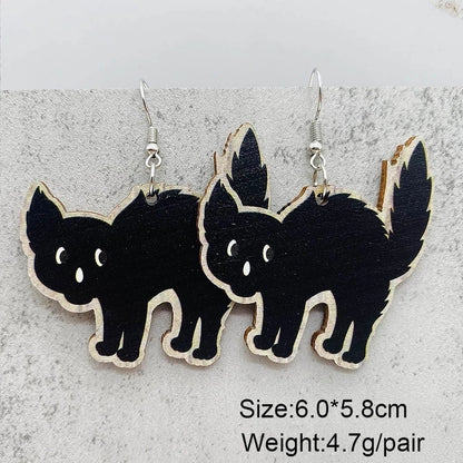 Funny Streetwear Halloween Pattern Spider Wood Drop Earrings