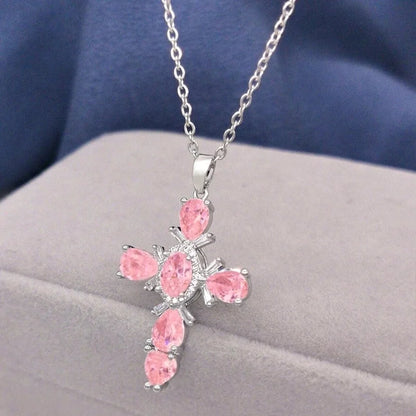 201 Stainless Steel Copper White Gold Plated Gold Plated Minimalist Classic Style Plating Inlay Cross Glass Zircon Pendant Necklace