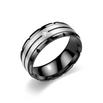 Modern Style Minimalist Round Titanium Steel Artificial Diamond 18K Gold Plated Inlay Wide Band Ring