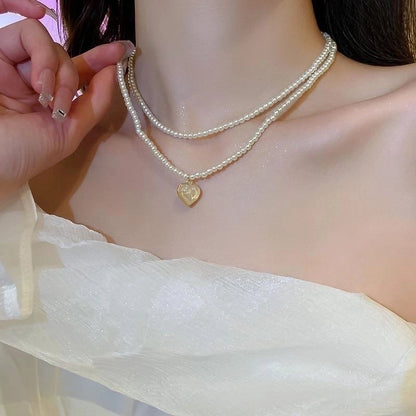 Minimalist Commute Heart Shape Alloy Inlay Zircon Women's Pendant Necklace Necklace