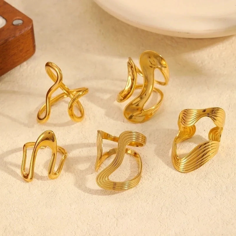 IG Style Exaggerated Geometric 304 Stainless Steel 18K Gold Plated Polishing Rings