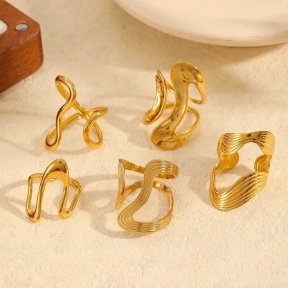 IG Style Exaggerated Geometric 304 Stainless Steel 18K Gold Plated Polishing Rings