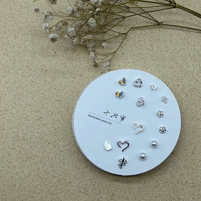 2 Pieces Minimalist Commute Geometric Inlay Copper Zircon Drop Earrings