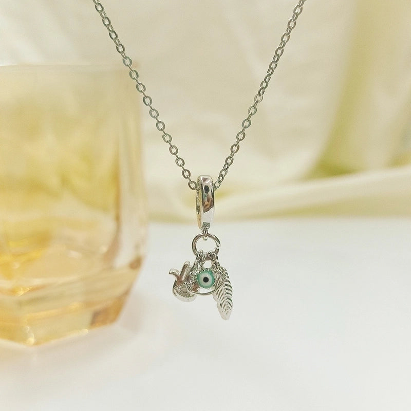 Titanium Steel Copper Plating Heart Shape Flower Bow Knot Pendant Necklace