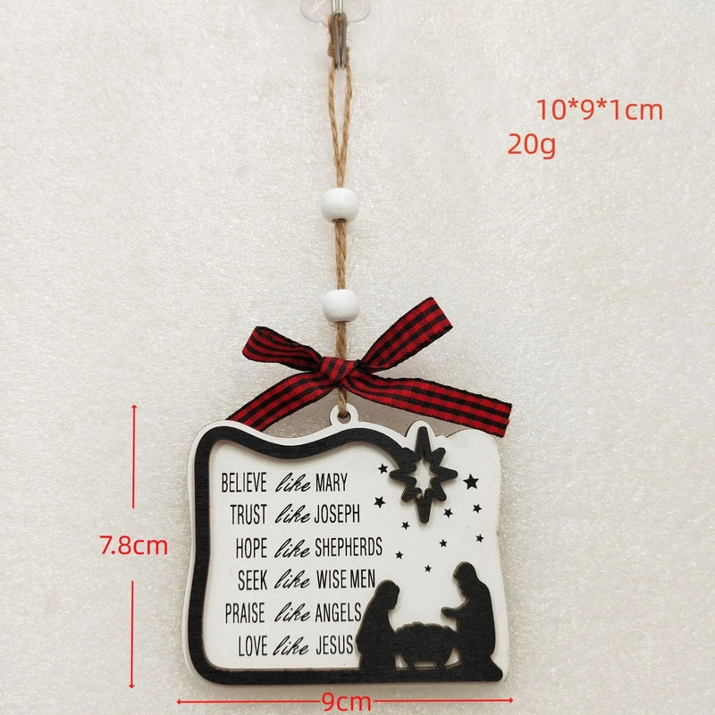 Christmas Cute Letter House Bow Knot Wood Indoor Party Decorations Hanging Ornaments