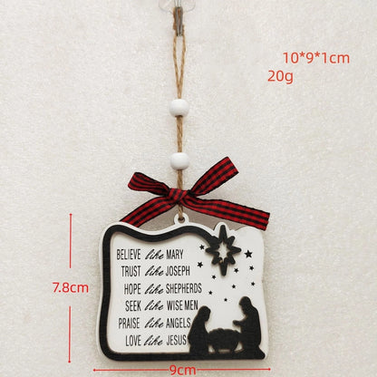 Christmas Cute Letter House Bow Knot Wood Indoor Party Decorations Hanging Ornaments