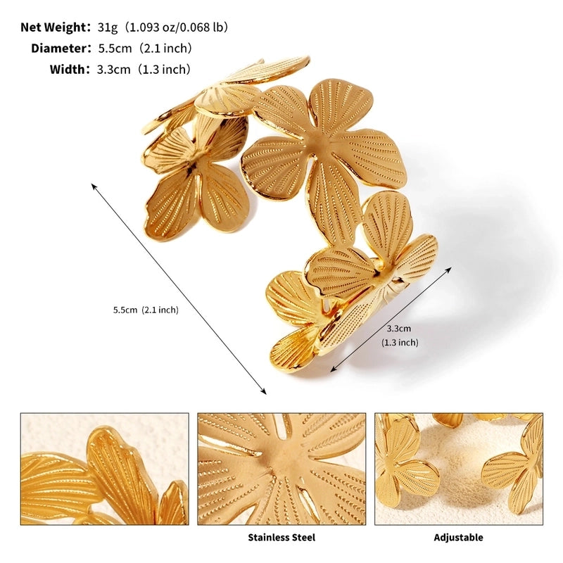 Modern Style Geometric Plant 304 Stainless Steel 18K Gold Plated Bangle In Bulk