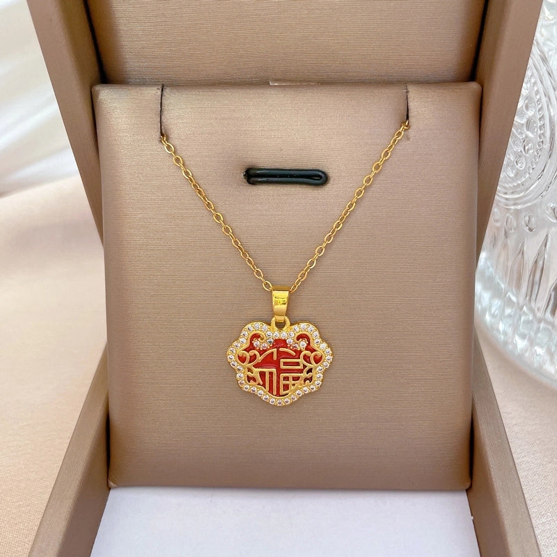 Fashion Geometric Titanium Steel Copper Plating Artificial Diamond Necklace