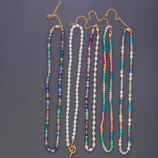 Casual Minimalist Geometric Freshwater Pearl Stone Copper Beaded Plating Women\'s Necklace 1 Piece