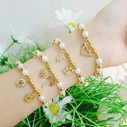 Casual Vacation Minimalist Human Heart Shape Footprint Copper Zircon 18K Gold Plated Beaded Plating Inlay Bracelets