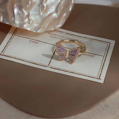 Fashion Heart Shape Butterfly Copper Plating Zircon Open Ring