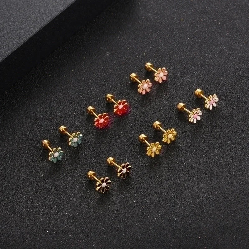 Minimalist Flower 304 Stainless Steel No Inlaid Earrings Ear Studs