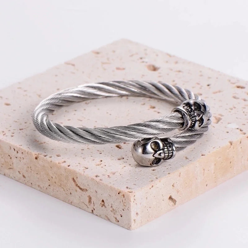 Classic Style Geometric Heart Shape Skull 304 Stainless Steel 18K Gold Plated No Inlaid Bangle In Bulk Stainless Steel Bracelets Halloween