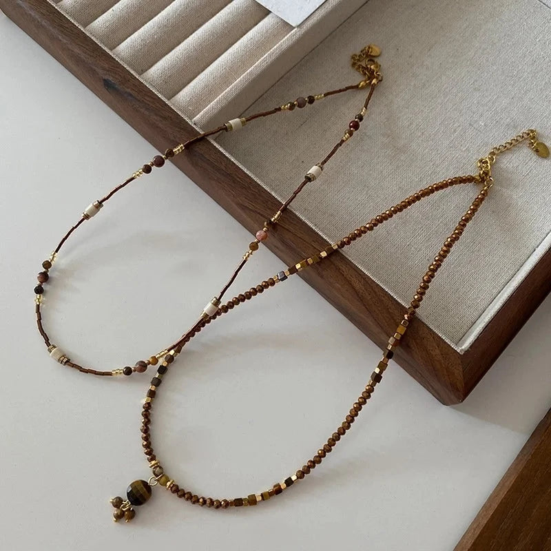 Minimalist Geometric Natural Stone Tiger Eye Pendant Necklace In Bulk