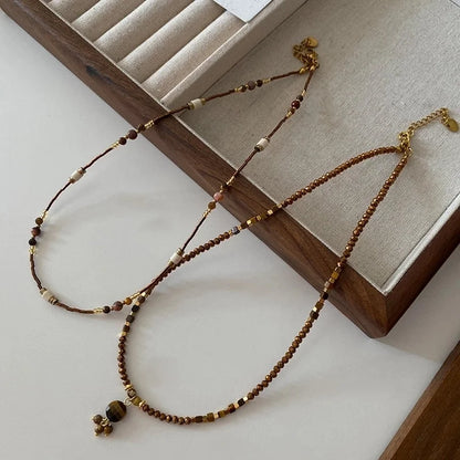 Minimalist Geometric Natural Stone Tiger Eye Pendant Necklace In Bulk